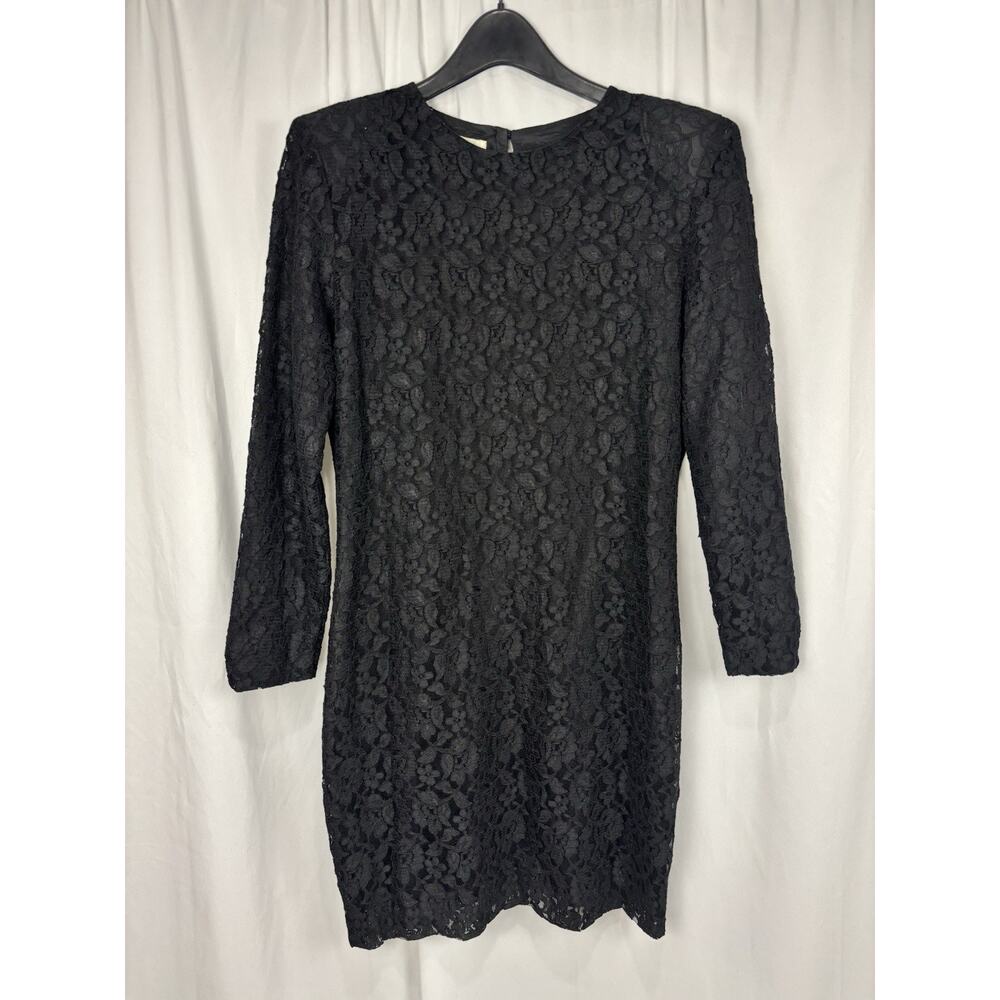 Vintage Elizabeth Wayman New York Black Lace Long Sleeve Shift Mini Dress Sz 10